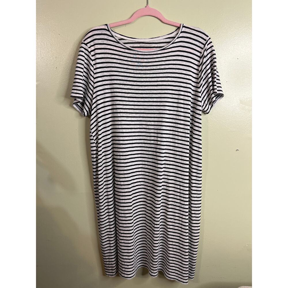 Eileen Fisher Stripe Organic Linen Knit Shift popover Dress,Size large,MSRP $188 - Picture 2 of 8